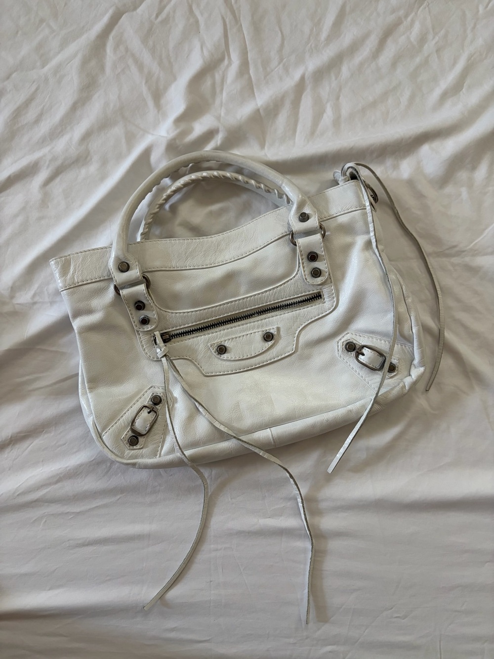 Balenciaga Small City Bag - White Leather (Authentic)